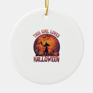Girl Loves Halloween Witch Pumpkins Bats_1 Ceramic Tree Decoration