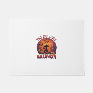 Girl Loves Halloween Witch Pumpkins Bats_1 Doormat