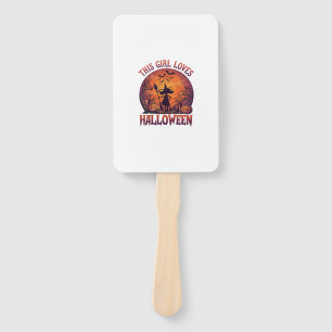 Girl Loves Halloween Witch Pumpkins Bats_1 Hand Fan