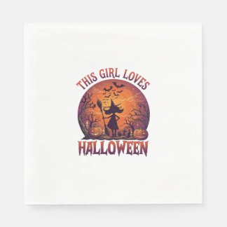 Girl Loves Halloween Witch Pumpkins Bats_1 Napkin