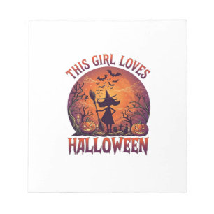 Girl Loves Halloween Witch Pumpkins Bats_1 Notepad