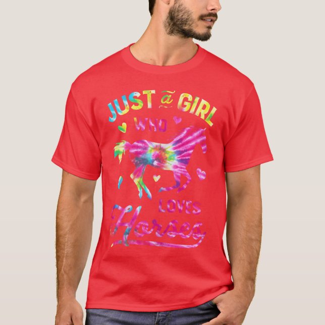 Girl Loves Horsesie Dye Rainbow Horse Riding retro T-Shirt (Front)