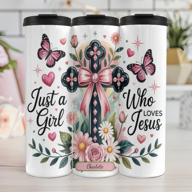 Girl Loves Jesus Floral Cross Thermal Tumbler (Creator Uploaded)