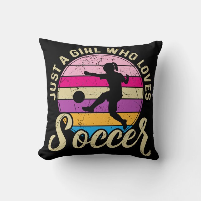 Girl Loves Soccer Colourful Sunset Cushion (Front)