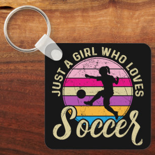 Girl Loves Soccer Colourful Sunset Key Ring