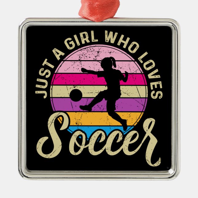 Girl Loves Soccer Colourful Sunset Metal Tree Decoration (Front)