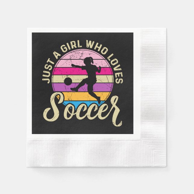 Girl Loves Soccer Colourful Sunset Napkin (Front)