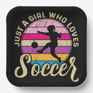 Girl Loves Soccer Colourful Sunset Paper Plate