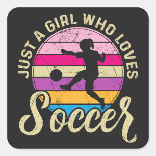 Girl Loves Soccer Colourful Sunset Square Sticker