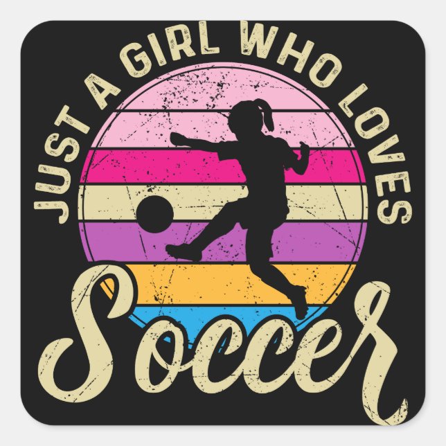Girl Loves Soccer Colourful Sunset Square Sticker (Front)
