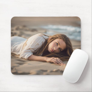 Girl Lying In Beach Sand Mouse Mat