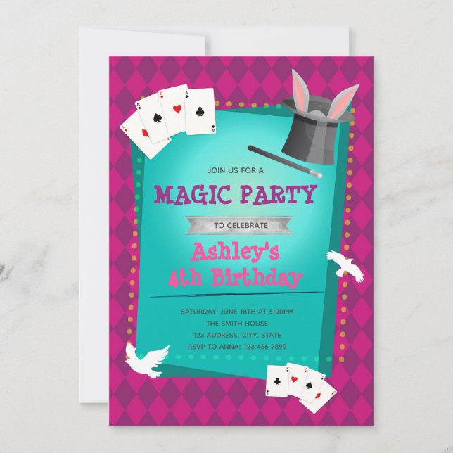 Girl magic show party invitation (Front)