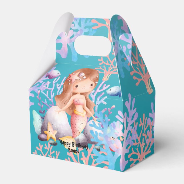 girl magical mermaid under the sea rainbow pastel favour box (Front Side)