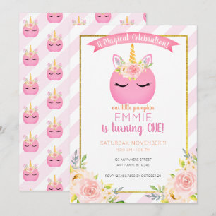 Girl Magical Party Pumpkin Unicorn Birthday Invitation