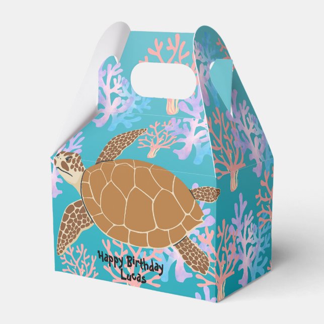 Girl magical turtle under the sea rainbow gradient favour box (Front Side)