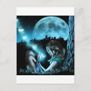 Girl making butterflies postcard