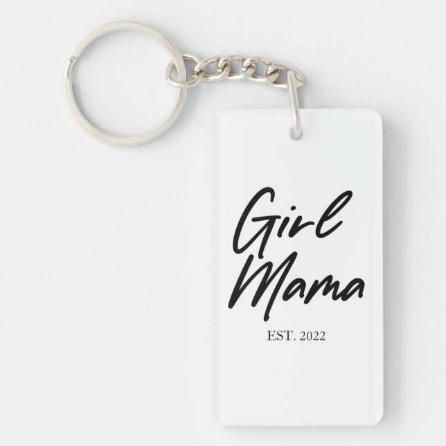 Girl Mama Custom Est Year Minimal Mum Mother Mummy Key Ring (Front)