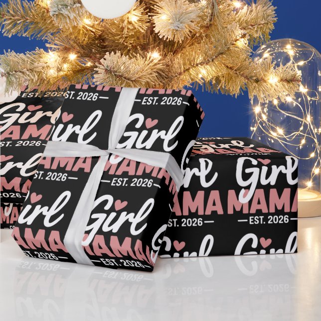 Girl Mama Est 2026 Pregnancy Reveal New Mom to Be  Wrapping Paper (Holidays)