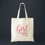 Girl Mama Est. Personalized Gift Tote Bag<br><div class="desc">Celebrate motherhood with this sweet “Girl Mama” design, personalized with a special year. Perfect for proud moms who cherish their journey into motherhood. A thoughtful keepsake for Mother’s Day, baby announcements, birthdays, or just because. Designed with soft pink tones for a warm and feminine feel, making it a lovely gift...</div>