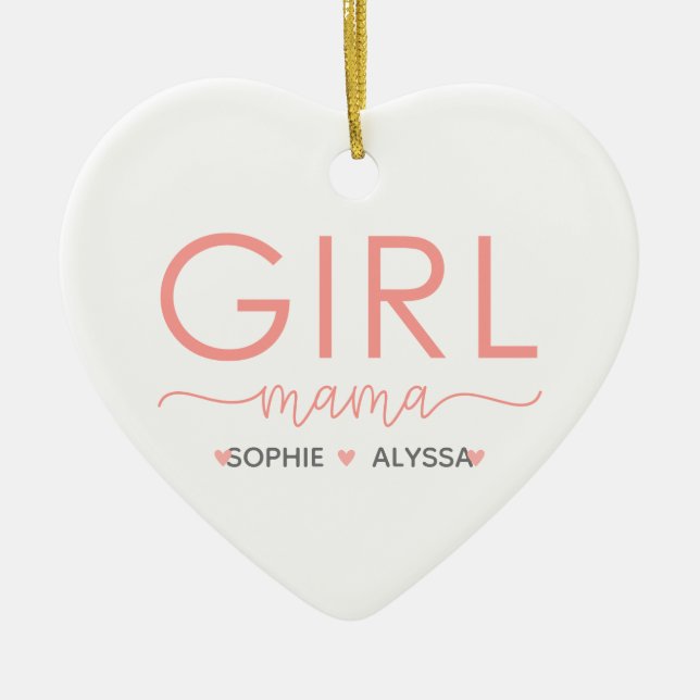 Girl Mama Personalised With Daughter's Names Ceramic Tree Decoration (Front)