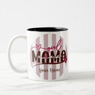 Girl Mama Stripes Circle Minimalist Design Two-Tone Coffee Mug