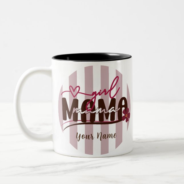 Girl Mama Stripes Circle Minimalist Design  Two-Tone Coffee Mug (Left)
