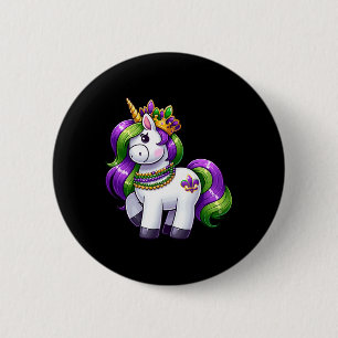 Girl Mardi Gras Princess Unicorn Festive Graphic F 6 Cm Round Badge