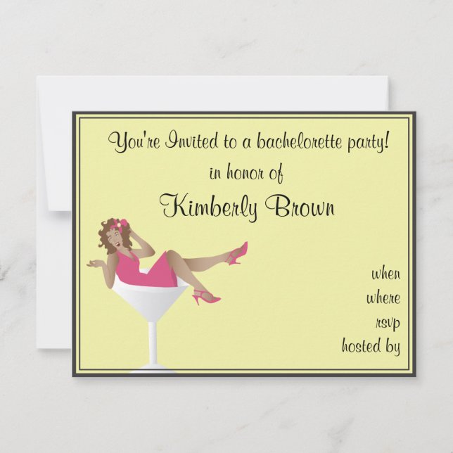 Girl/Martini Glass Bachelorette Party Invitation (Front)