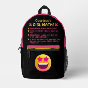 Girl Math Fun Personalised Printed Backpack