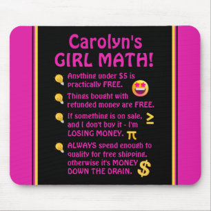 Girl Math Funny Personalised Computer Mouse Mat