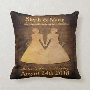 Girl Meets Girl Pillow Lesbian Brides Wedding Gift