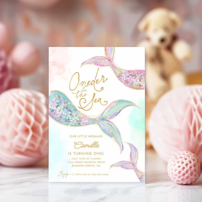 Girl Mermaid 1st Birthday  Invitation (Oneder the Sea Birthday Invitation)