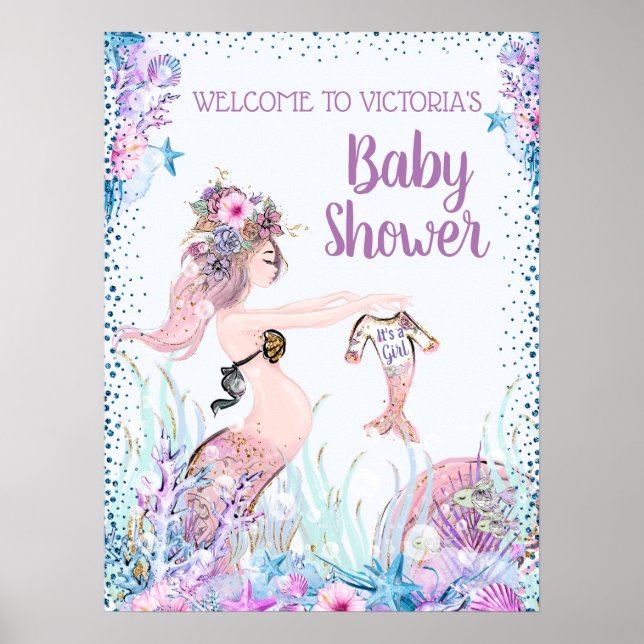 Girl Mermaid Baby Shower Signs (Front)
