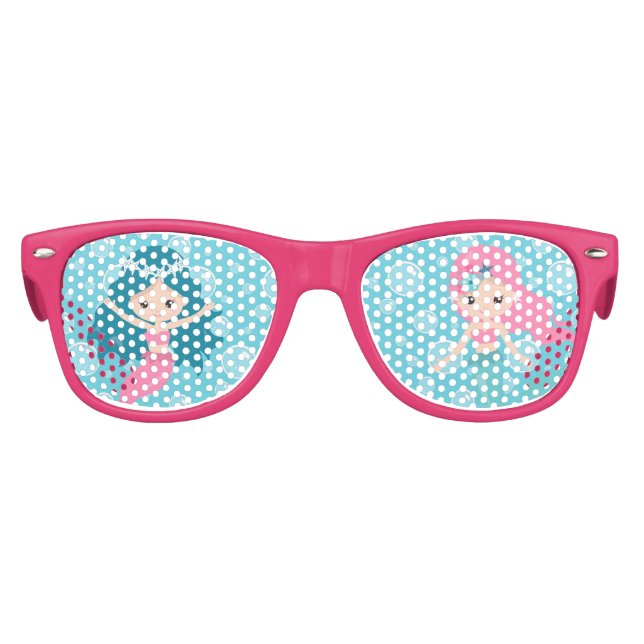 Girl Mermaid Birthday Party Personalised Kids Sunglasses (Front)