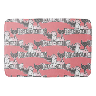 Girl Mermaid Crew Party Pink White Bath Mat