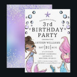 Girl Mermaid Pink Purple Kids Birthday Invitation<br><div class="desc">Girl's mermaid birthday invitation for any age with a girly design. Kids' birthday party invite with a starfish,  bubbles,  and a watercolor with faux glitter background on the back.</div>