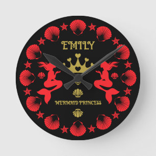 Girl Mermaid Princess Round Clock