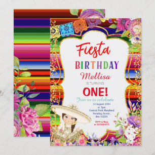 Girl Mexican Fiesta Birthday Party Invitation Gold
