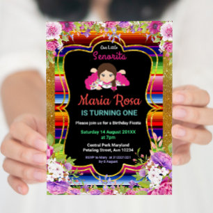 Girl Mexican Fiesta Floral 1st birthday invitation