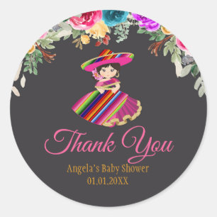 Girl  Mexican Flowers Fiesta  Classic Round Sticker