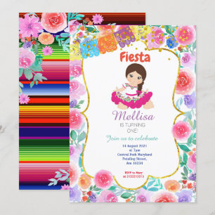 Girl Mexican Pink Birthday Party Invitation Gold