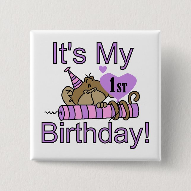 Girl Monkey 1st Birthday Tshirts and Gifts 15 Cm Square Badge (Front)