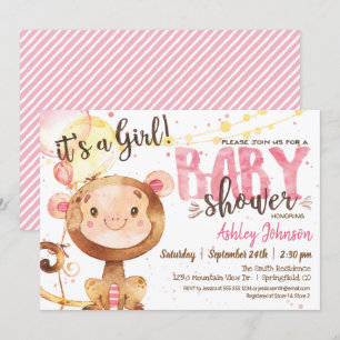 Girl Monkey Baby Shower invitation