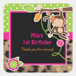 Girl Monkey Chic Safari Jungle Favour Stickers
