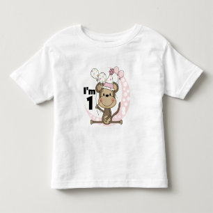 Girl Monkey in Party Hat 1st Birthday Toddler T-Shirt