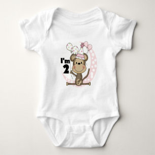 Girl Monkey in Party Hat 2nd Birthday Baby Bodysuit