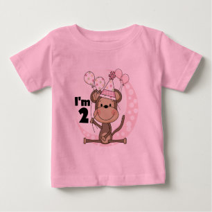 Girl Monkey in Party Hat 2nd Birthday Baby T-Shirt
