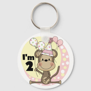 Girl Monkey in Party Hat 2nd Birthday Key Ring