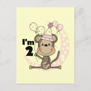 Girl Monkey in Party Hat 2nd Birthday Postcard
