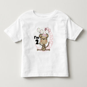 Girl Monkey in Party Hat 2nd Birthday Toddler T-Shirt